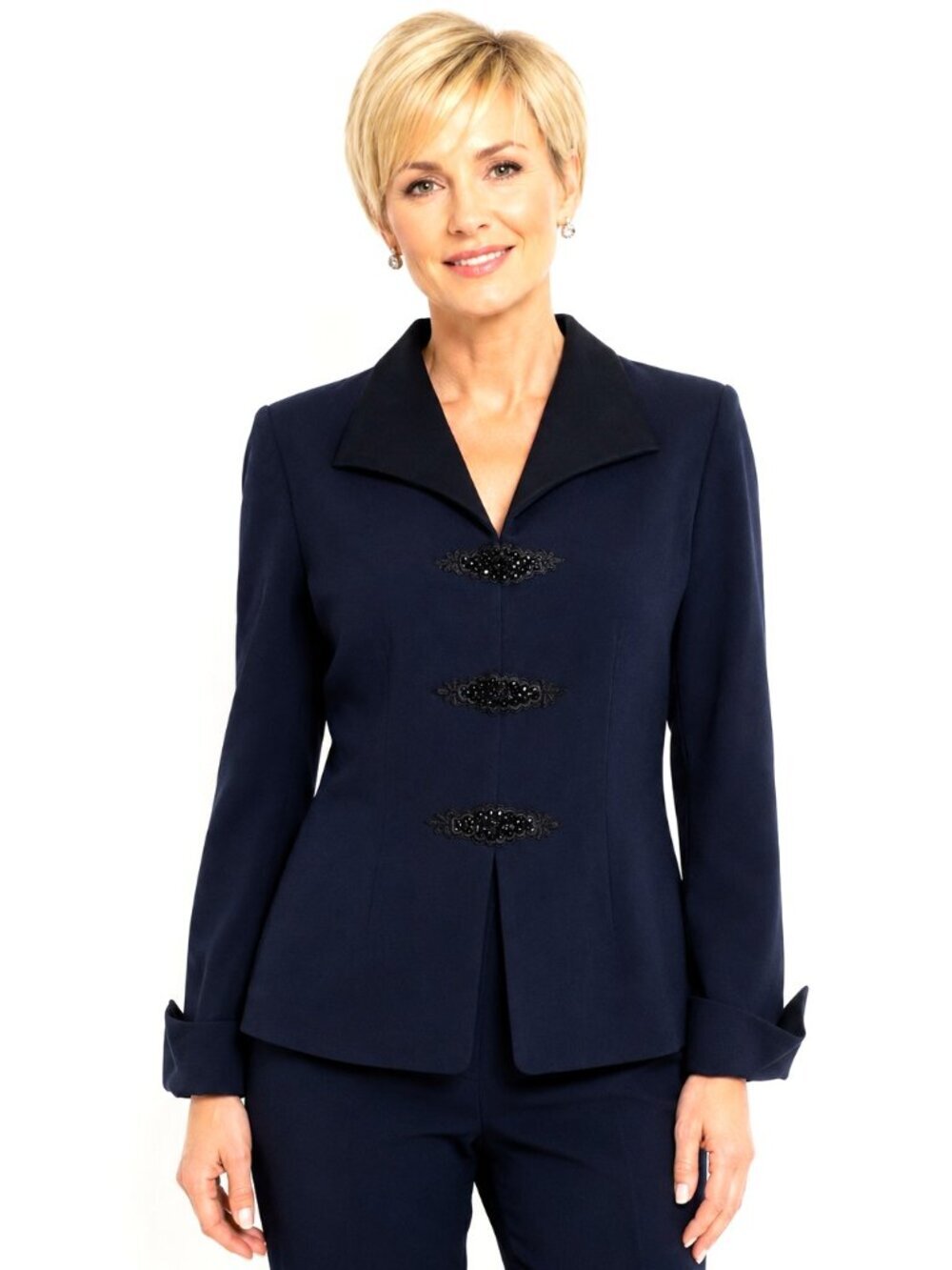 Vintage Badgley Mischka Navy Blue Embellished Tuxedo Jacket